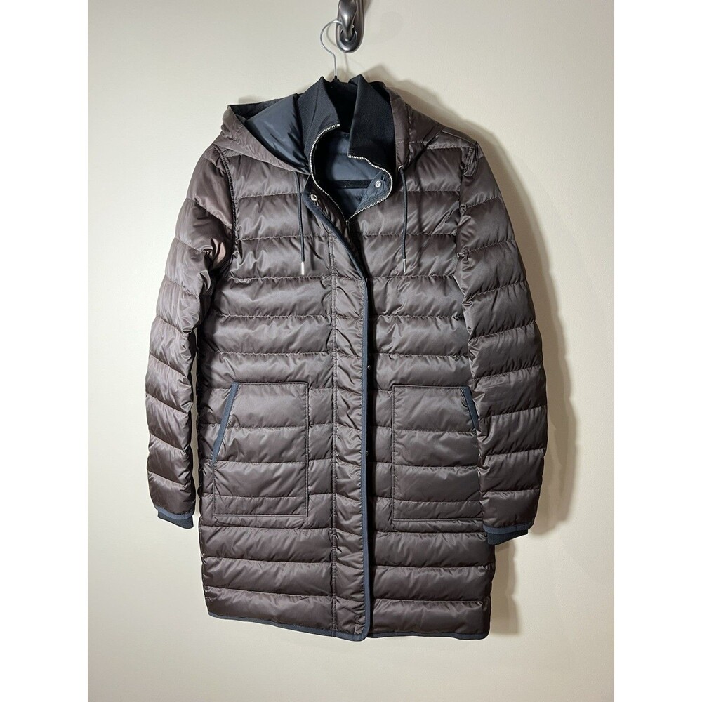 Theory Quilted Jacket Down Coat Hooded Brown Size Small